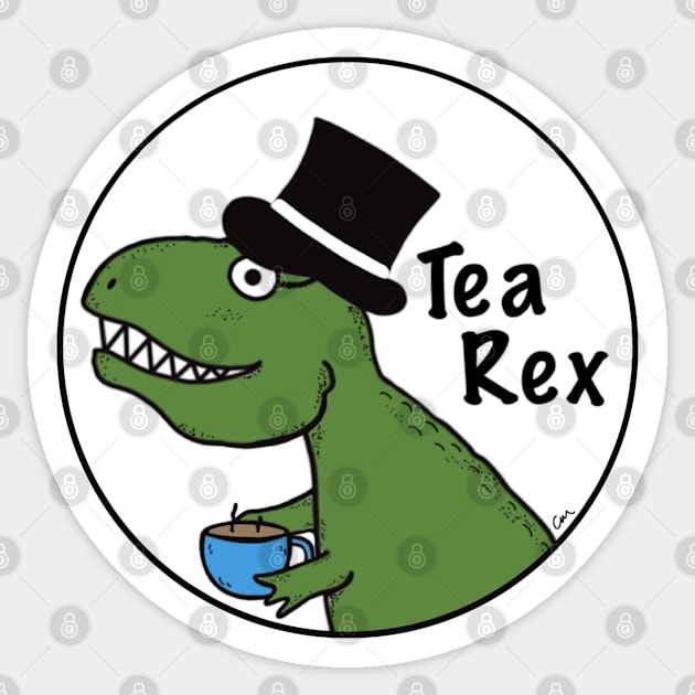 Tea loving T-Rex Sticker by Coconut Moe Illustrations